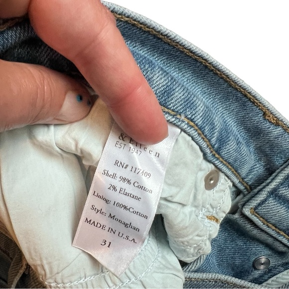 Frank & Eileen Monaghan Blue Denim Raw Hem Straight Leg Hi-Rise Jeans Size 31 - Picture 6 of 13